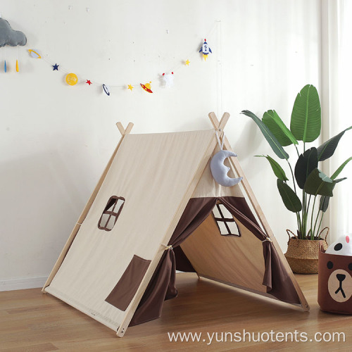 Children's Solid wood frame white canvas tent